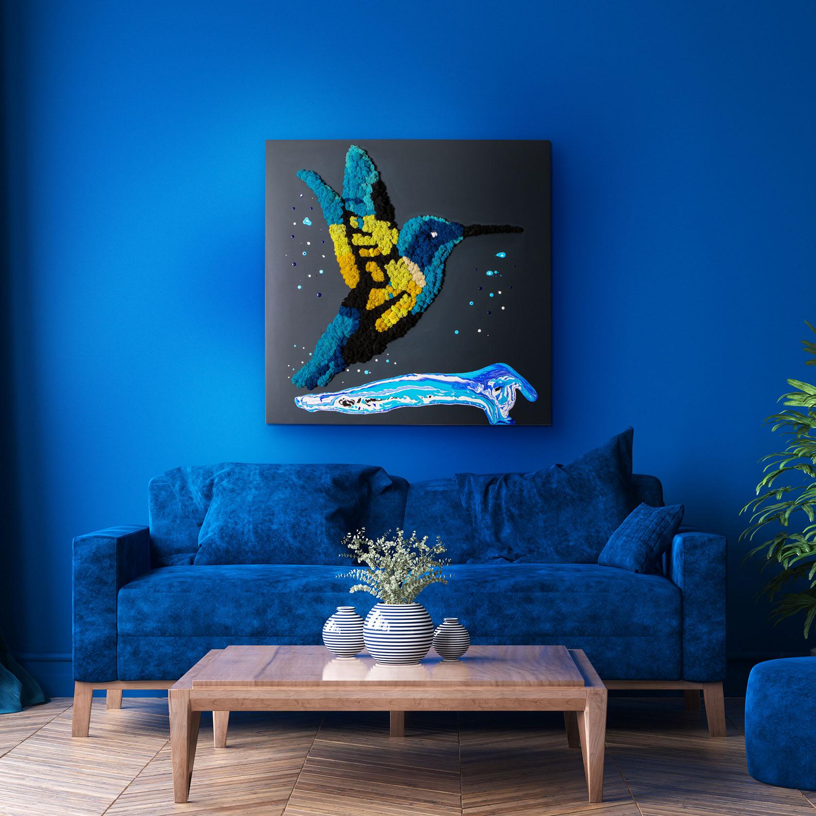 Moosbild "Cool Libri" aus Islandmoos 80 x 80 cm Holzfaserplatte anthrazit - 1