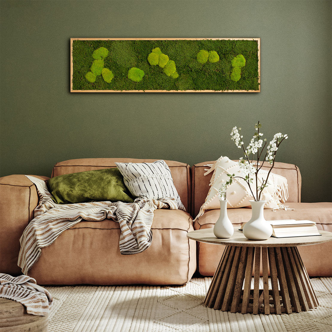 Moosbild mit Kugelmoos und Waldmoos - 140 x 40 cm - 1