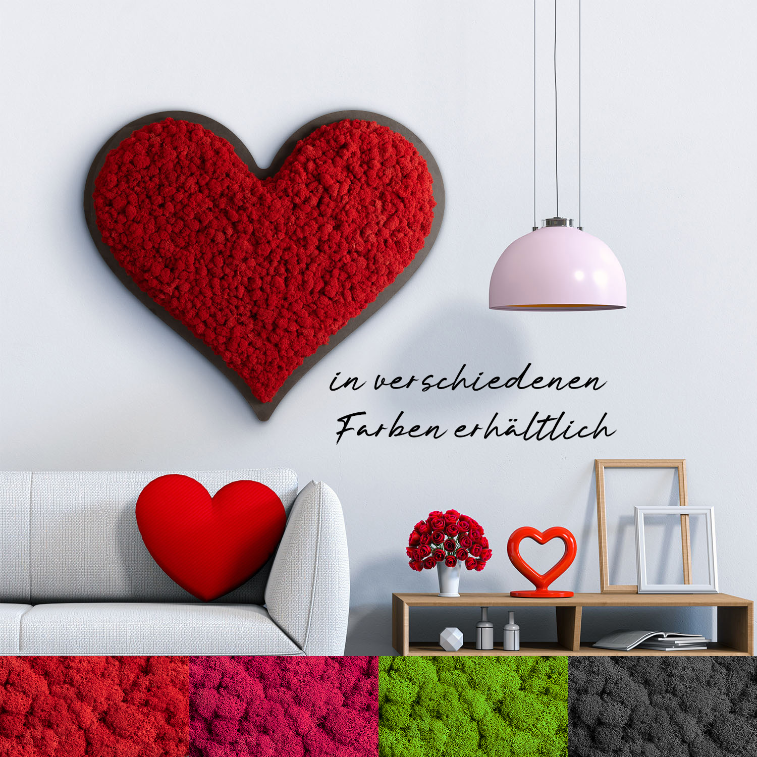 Moosbild "Herzstück" groß Islandmoos verschiedene Farben & Größen MDF anthrazit - 1