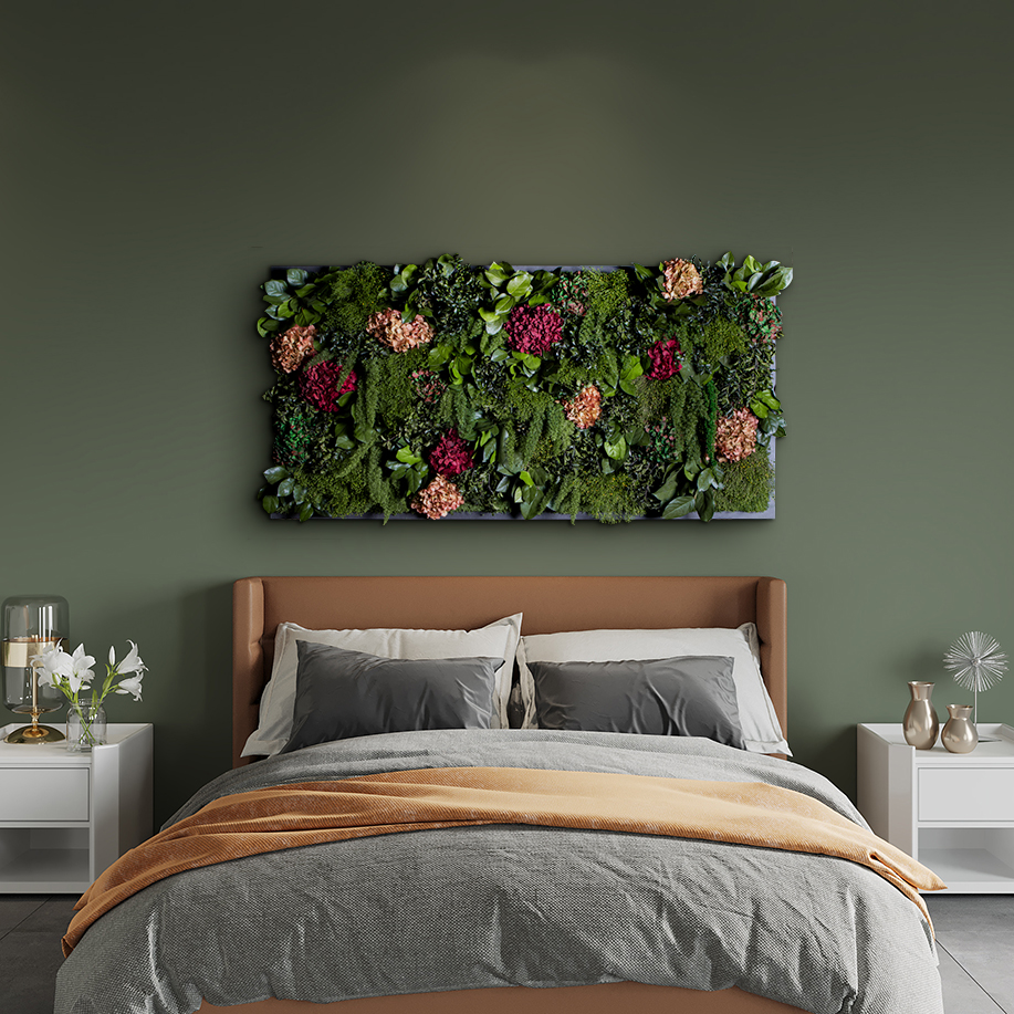 Moosbild Gigant Wild Hydrangea verschied. Größen auf Holzfaserplatte anthrazit - 1